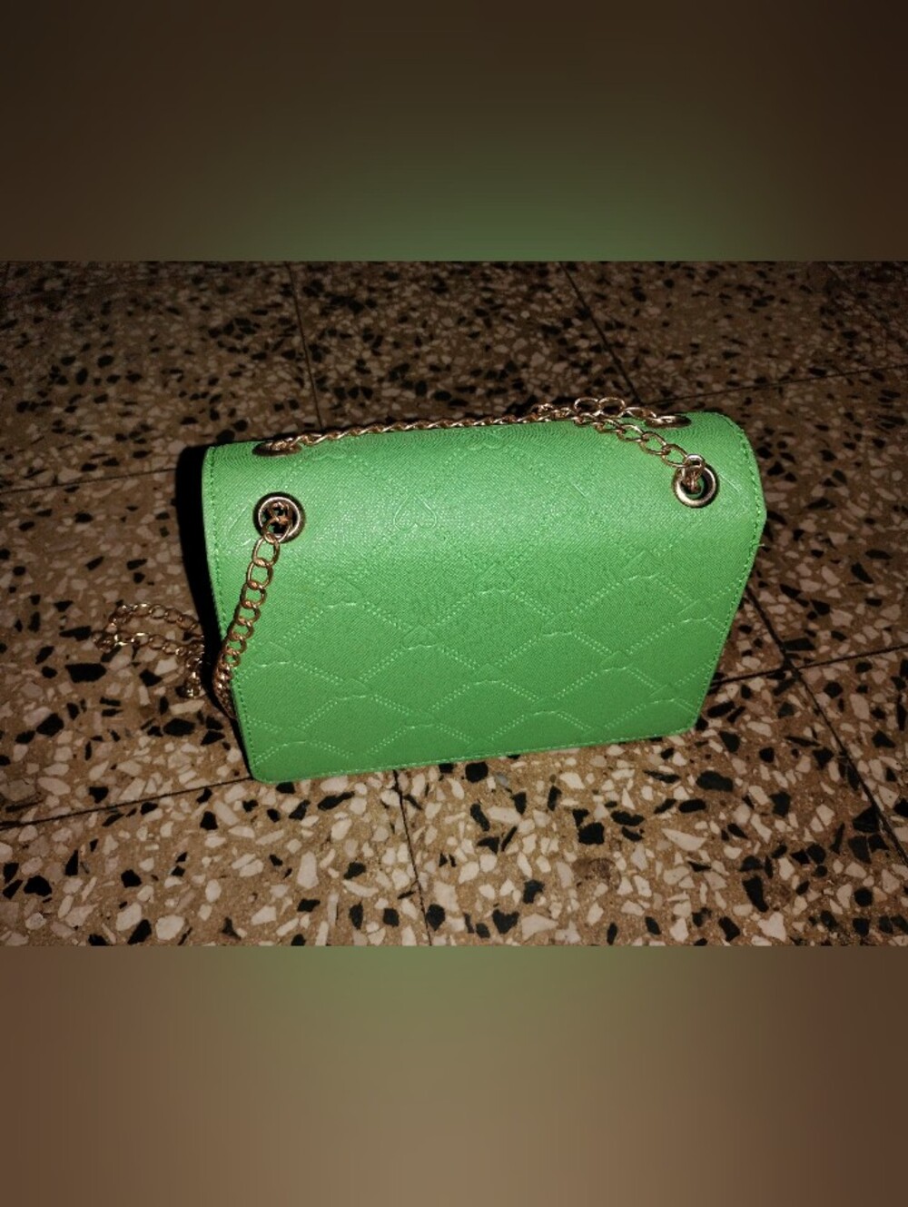 Green Quilted Chain-Handle Crossbody Bag